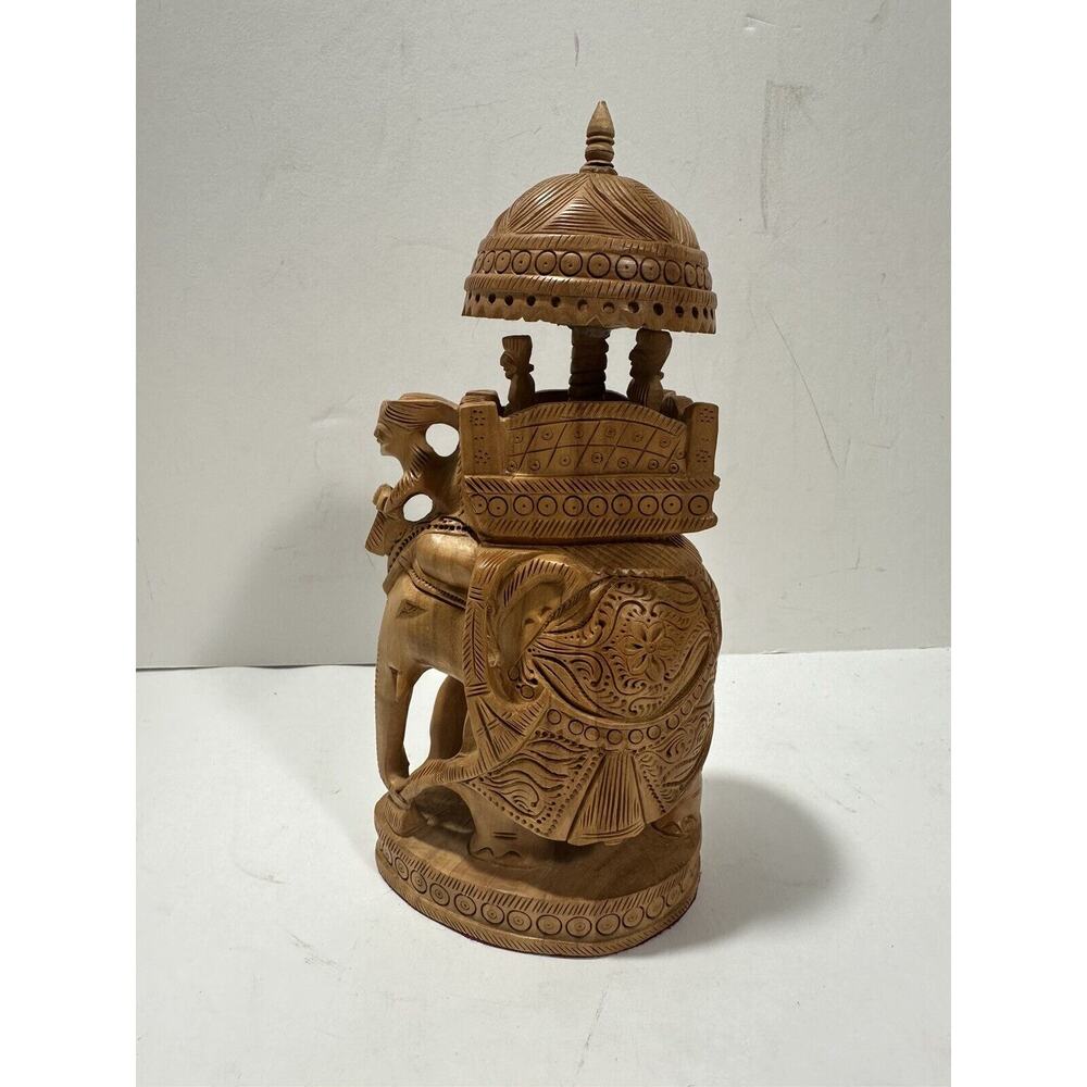 Hand Carved Wood Ambari Elephant India Arts Statue Royal Maharaj Figure 8.5”